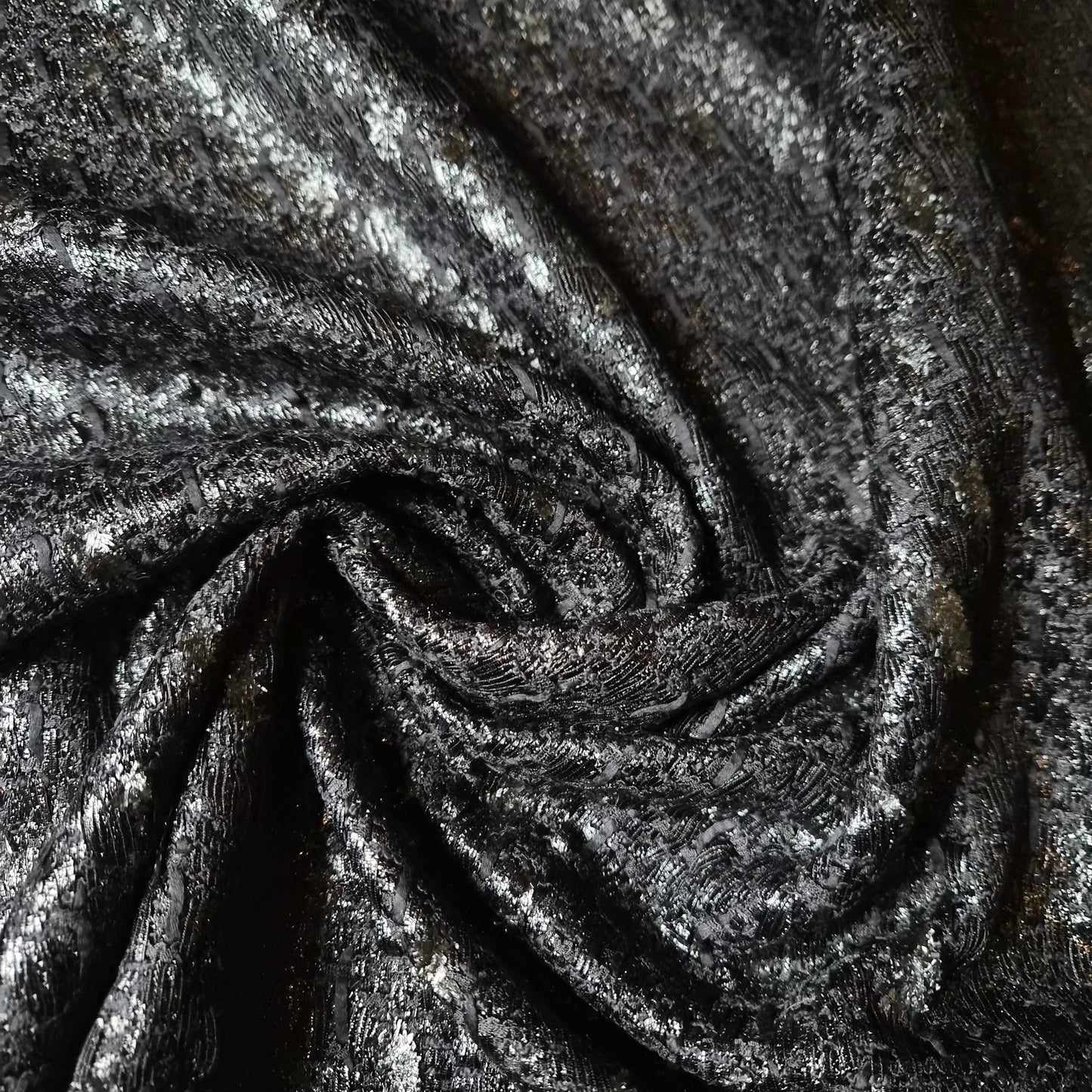 Baumwolle, Lurex, Wolle, Tweed, Moonless Night · 145 cm