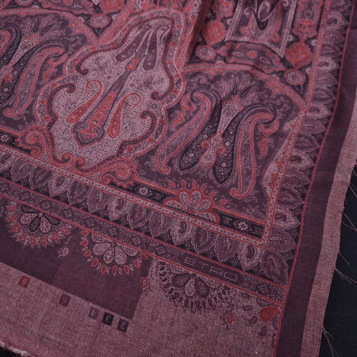 Schalpanel · Wolle, Seide, Kaschmir · Paisley · Rottöne · 45×145 cm · Schalpanel