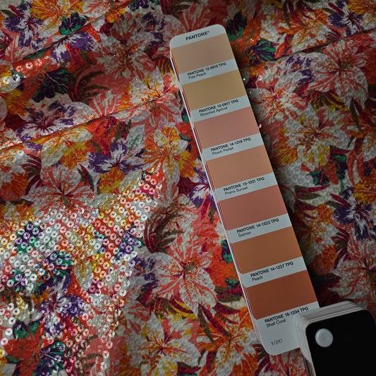 Poplin bestickt Pailetten · Polyester · Floral · Farbe: Pink- und Rottöne · 140 cm · Meterware
