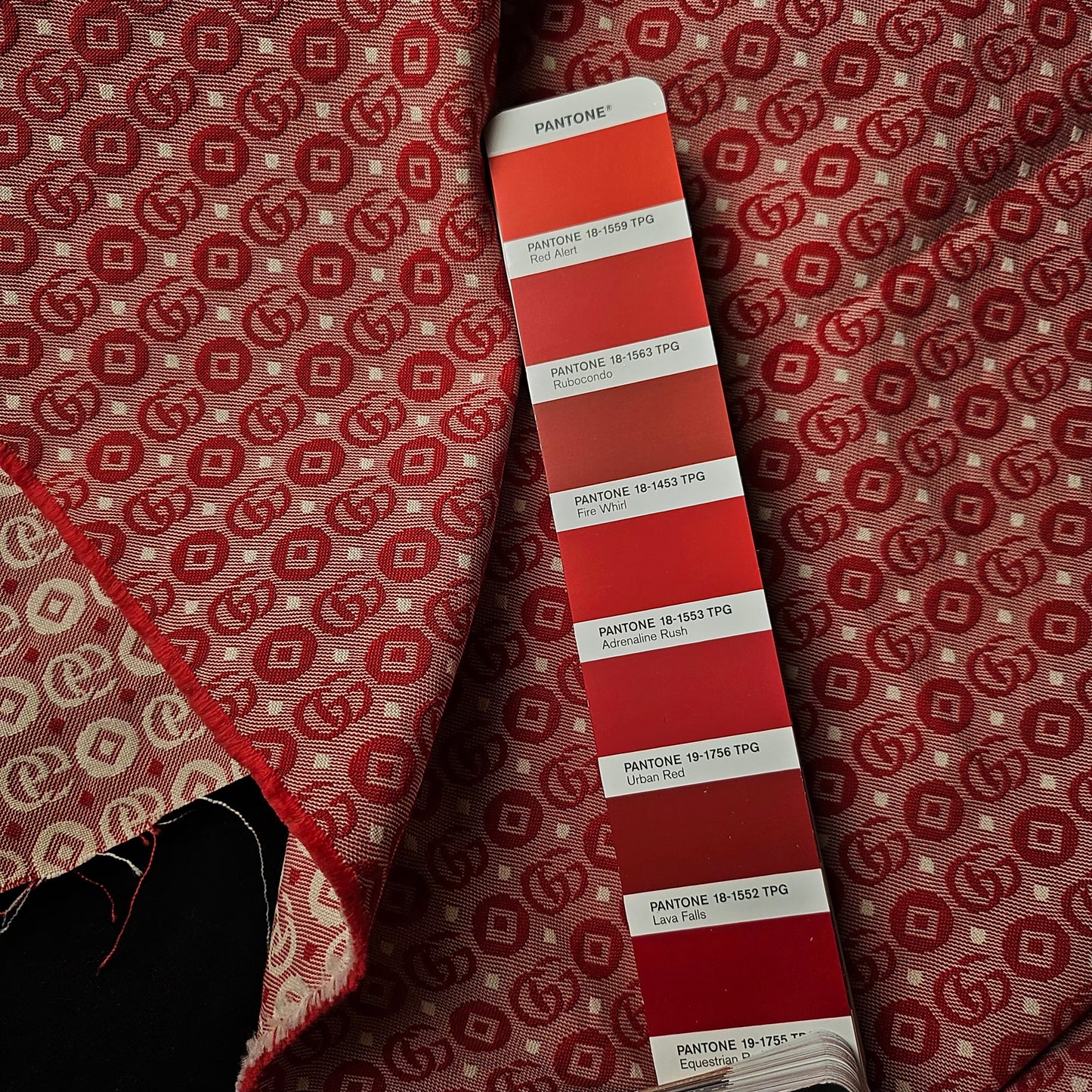 Baumwolldenim, Jacquard, Pantone Urban Red, Logo · 100×25 cm