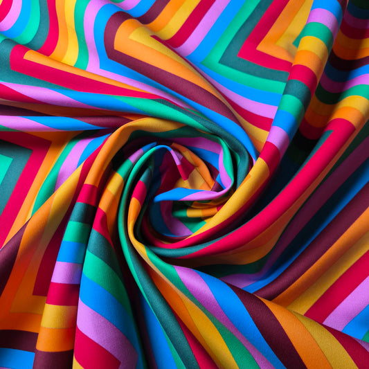 Einzelstück · Jackenstoff · Baumwolle · Logo · Kräftige Regenbogenfarben · 150×150 cm · 160 g/m²