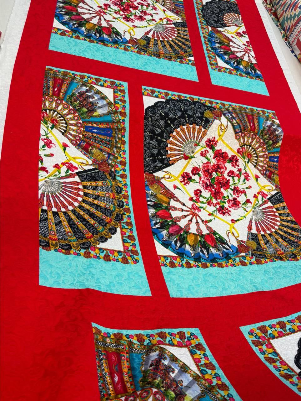 Panel Jacquard Baumwolle Viskose majolka rot bunt D&F 330 cm X 146