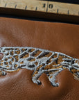 Deadstock Besticktes Lederpatch Braun Leoparden-Motiv, Cavalli* Mehrfarbige Stickerei, 8 × 25 cm, S3X6X007