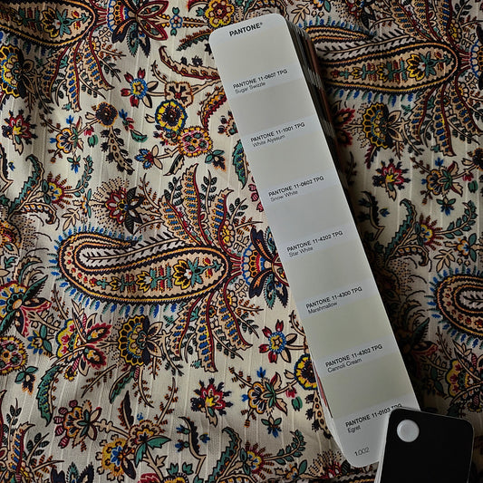 Einzelstück · Poplin · Eingewebte Streifen · Baumwolle · Paisley · Pantone Sugar Swizzle · 260×150 cm · 100 g/m²