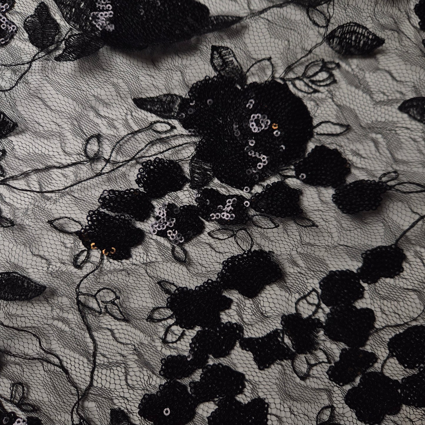 Einzelstück · Tüll · Mit Pailletten · Polyester · Floral · Schwarz · 110×160 cm