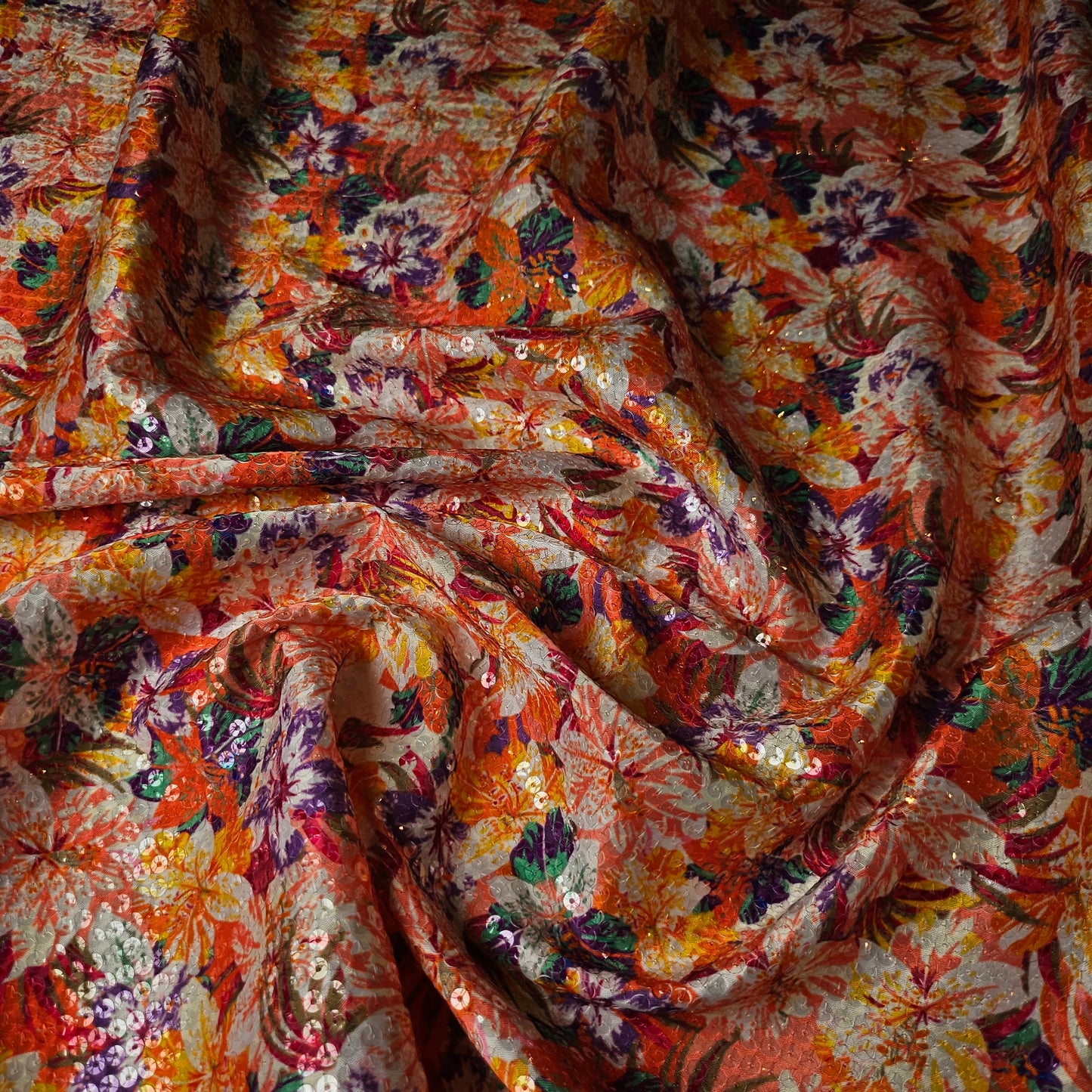 Poplin bestickt Pailetten · Polyester · Floral · Farbe: Pink- und Rottöne · 140 cm · Meterware