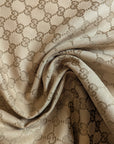 Deadstock Baumwoll-Polyester Jacquard-Webstoff, G*cci – Camel  Meterware Stoffbreite 145 cm  M2X1X18