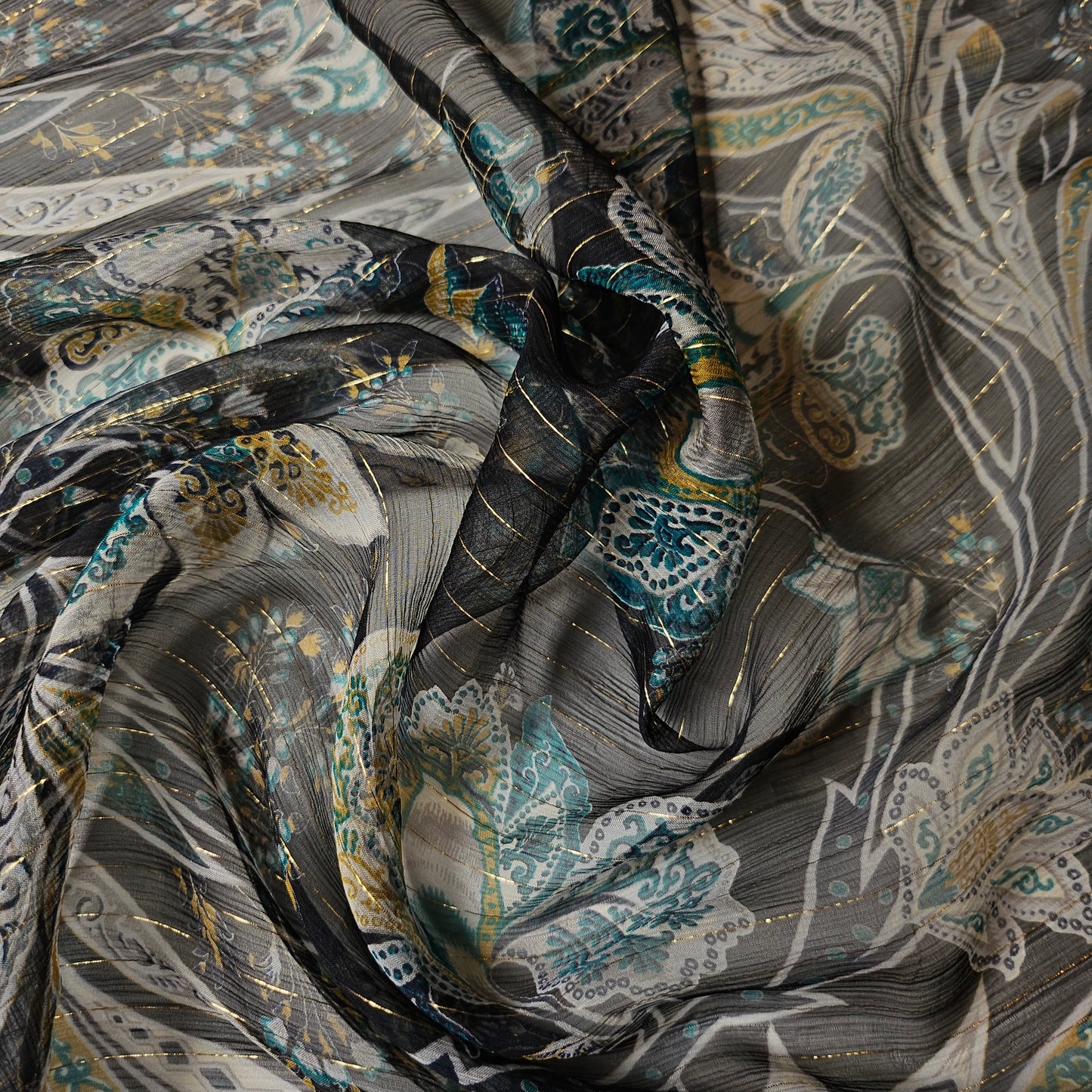 Lurex, Seide, Chiffon, Black Onyx · 130 cm