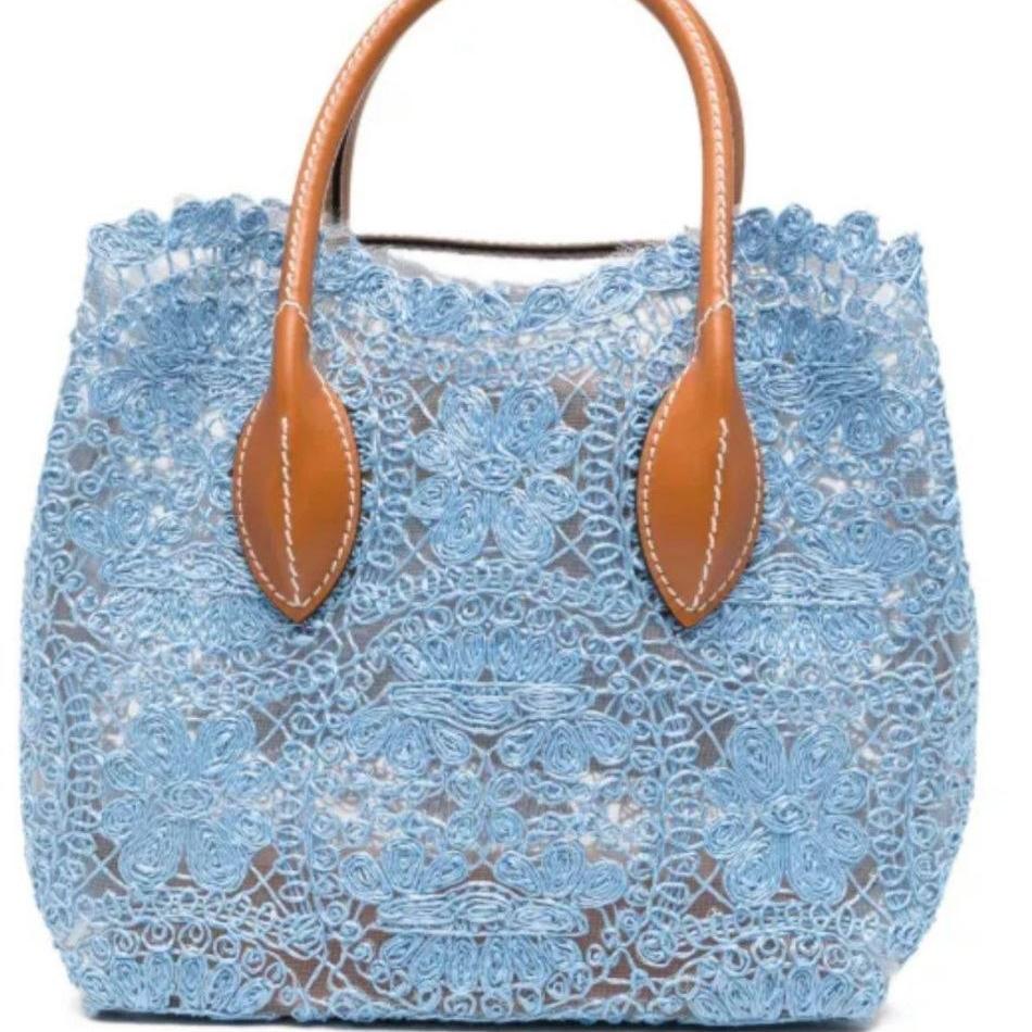Kurzware · Taschenstoff · Macramee · Polyester, Raffia · Pantone Della Robbia Blue · ca. 30 cm