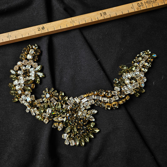 D&G Swarovski & Kristall patch, 33cm, featuring clear and olive green crystals on black fabric.