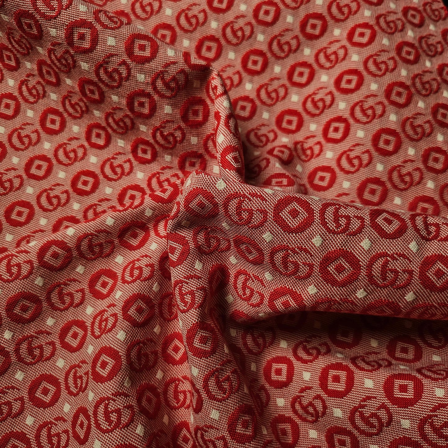 Baumwolldenim, Jacquard, Pantone Urban Red, Logo · 100×25 cm