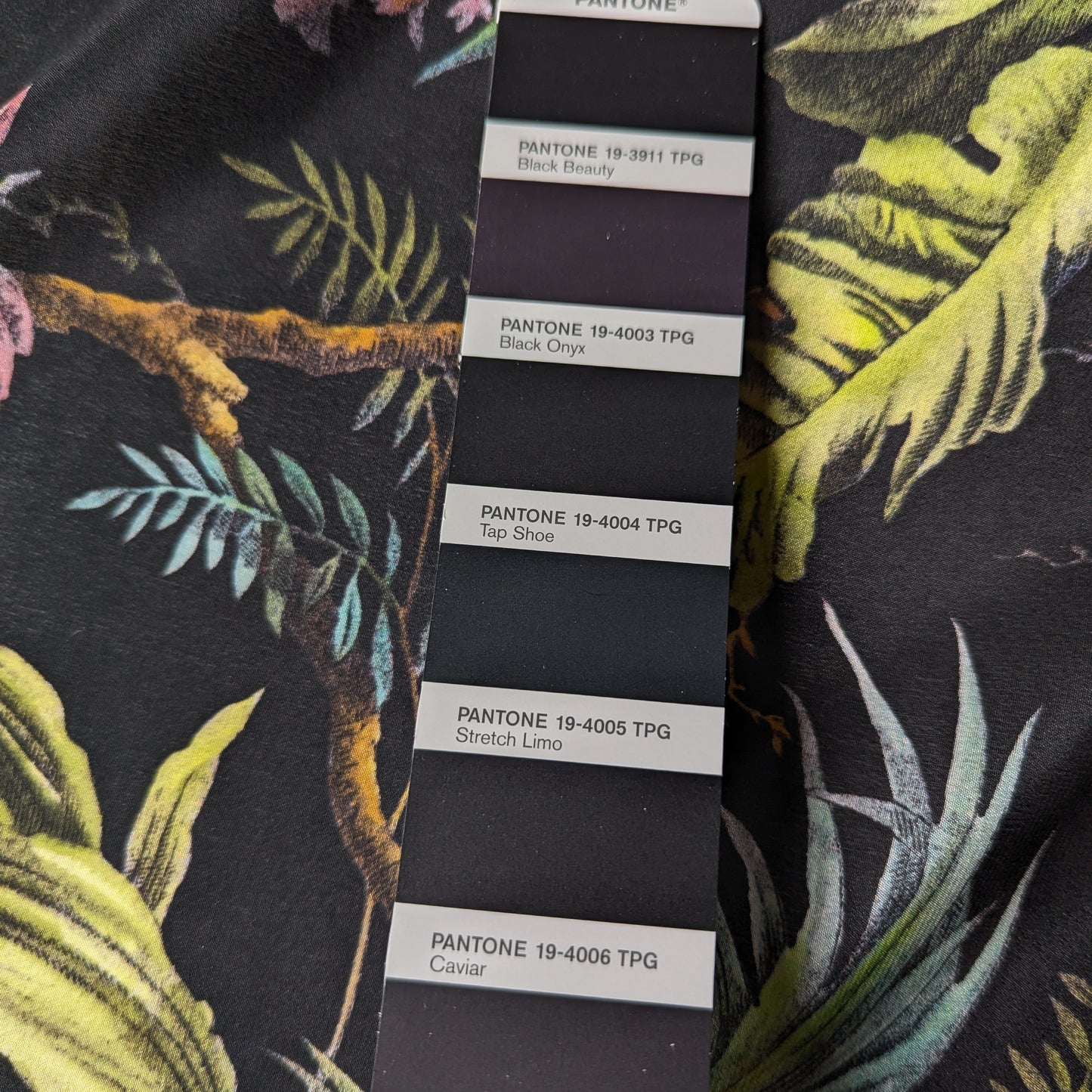 Seide, Chiffon, Schwarz Tropenprint · 200×145 cm