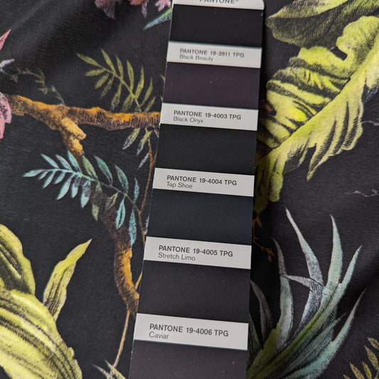 Seide, Chiffon, Schwarz Tropenprint · 200×145 cm