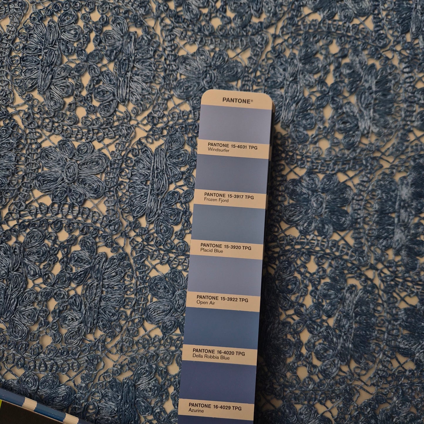 Kurzware · Taschenstoff · Macramee · Polyester, Raffia · Pantone Della Robbia Blue · ca. 30 cm