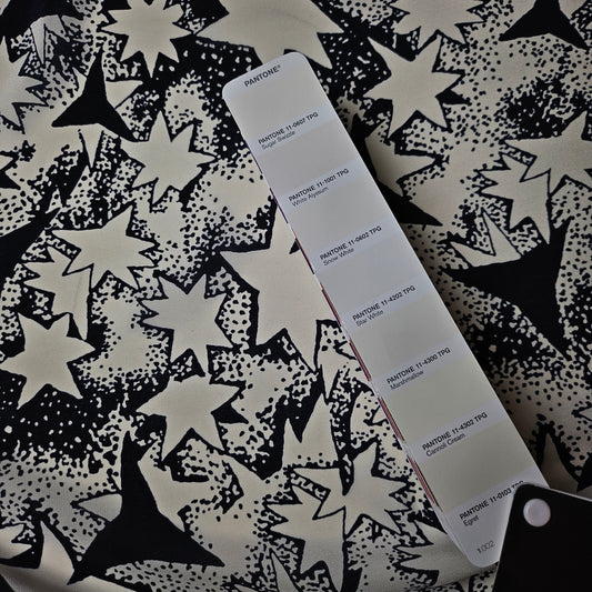 Crêpe · Seide · Sterne · Farbe: Schwarz- und Weißtöne · 140 cm · 60 g/m² · Meterware