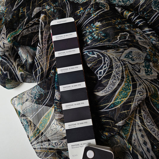 Lurex, Seide, Chiffon, Black Onyx · 130 cm