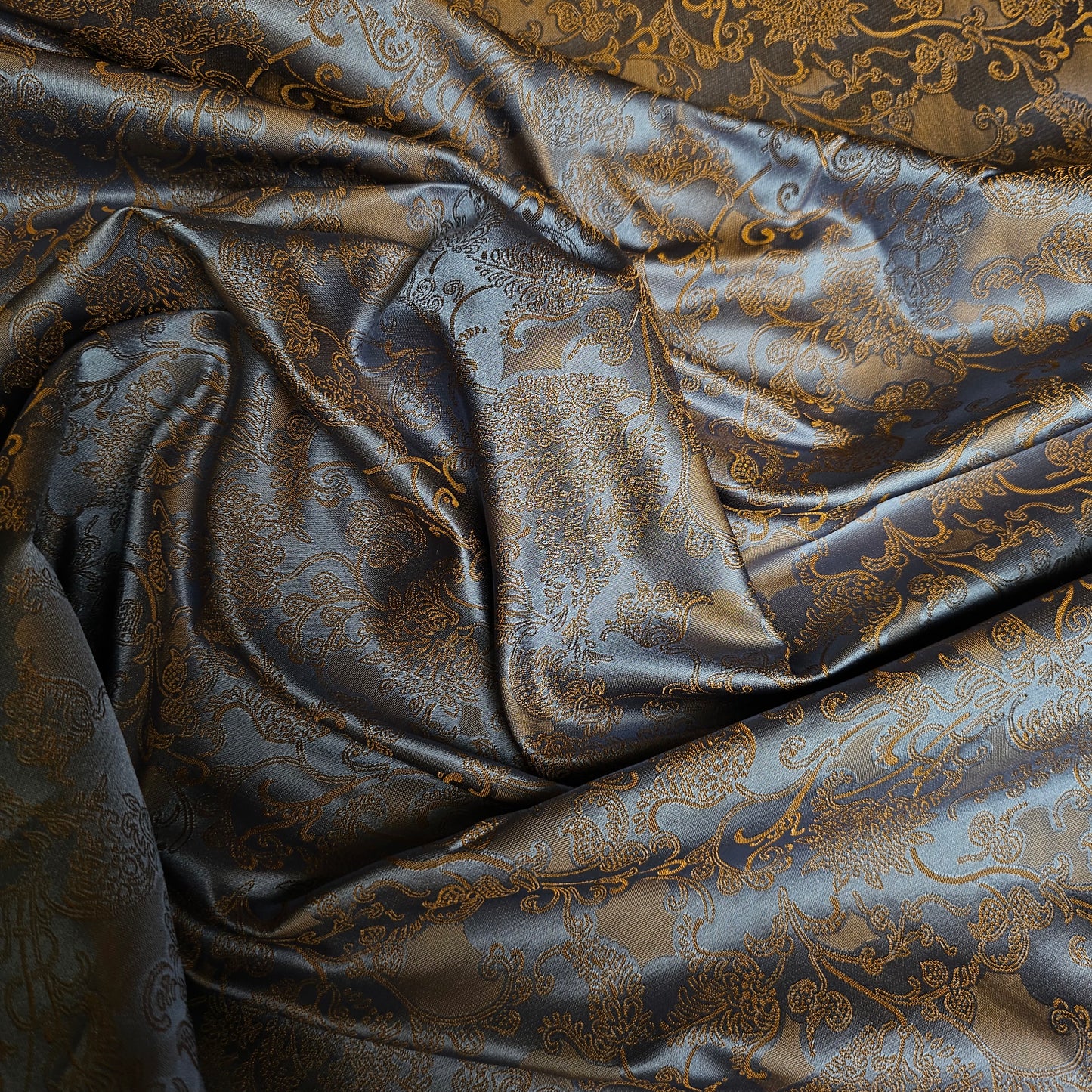 Jacquard · Seide · Floral · Hellblau und zimttöne · 140 cm · 110 g/m² · Meterware