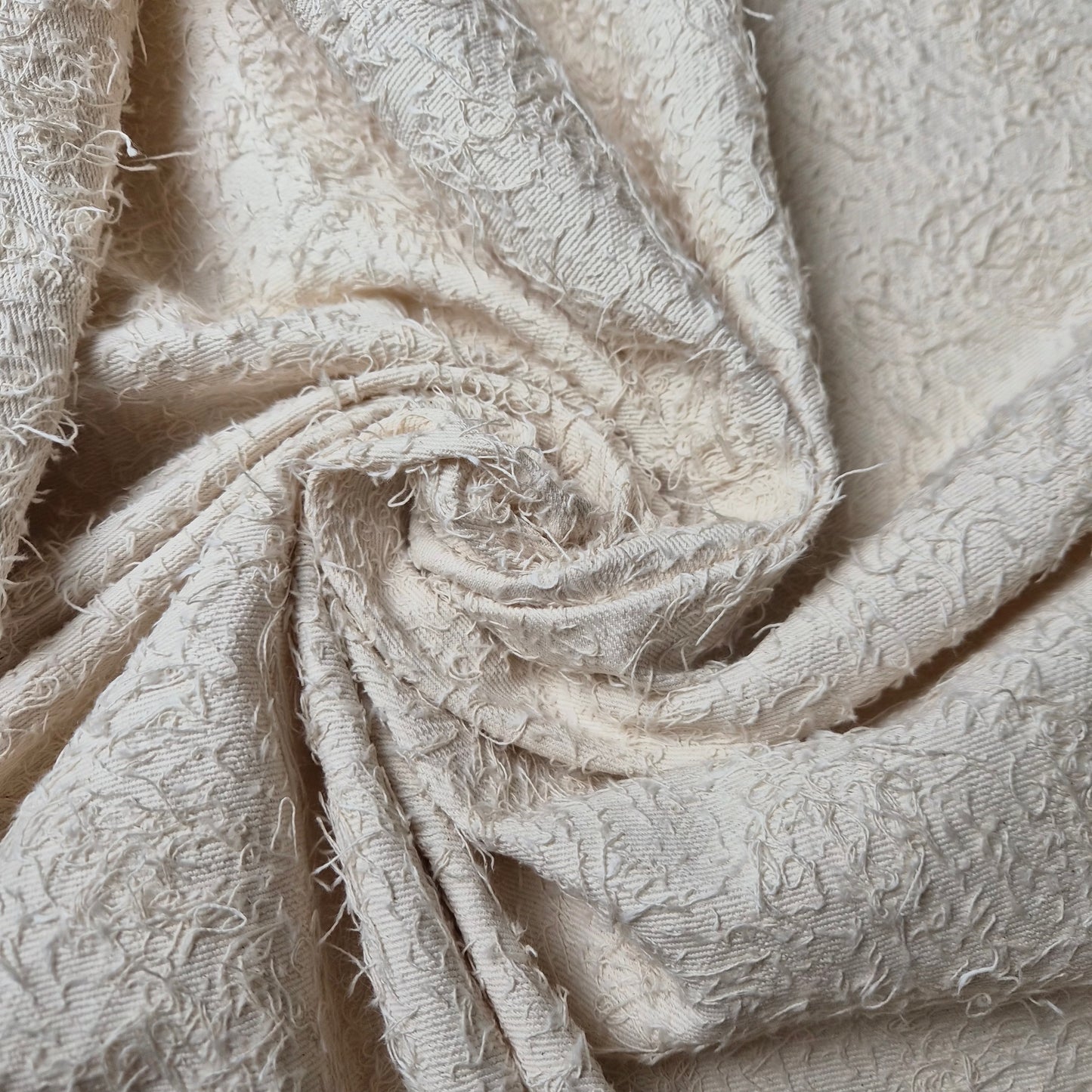 Meterware · Denim · Fuzzy · Baumwolle · Uni · Naturweiß · 147 cm