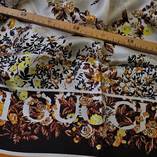Schalpanel · Twill · Ungesäumt, B-Ware · Seide · Logo · Brauntöne · 90 cm × 90 cm