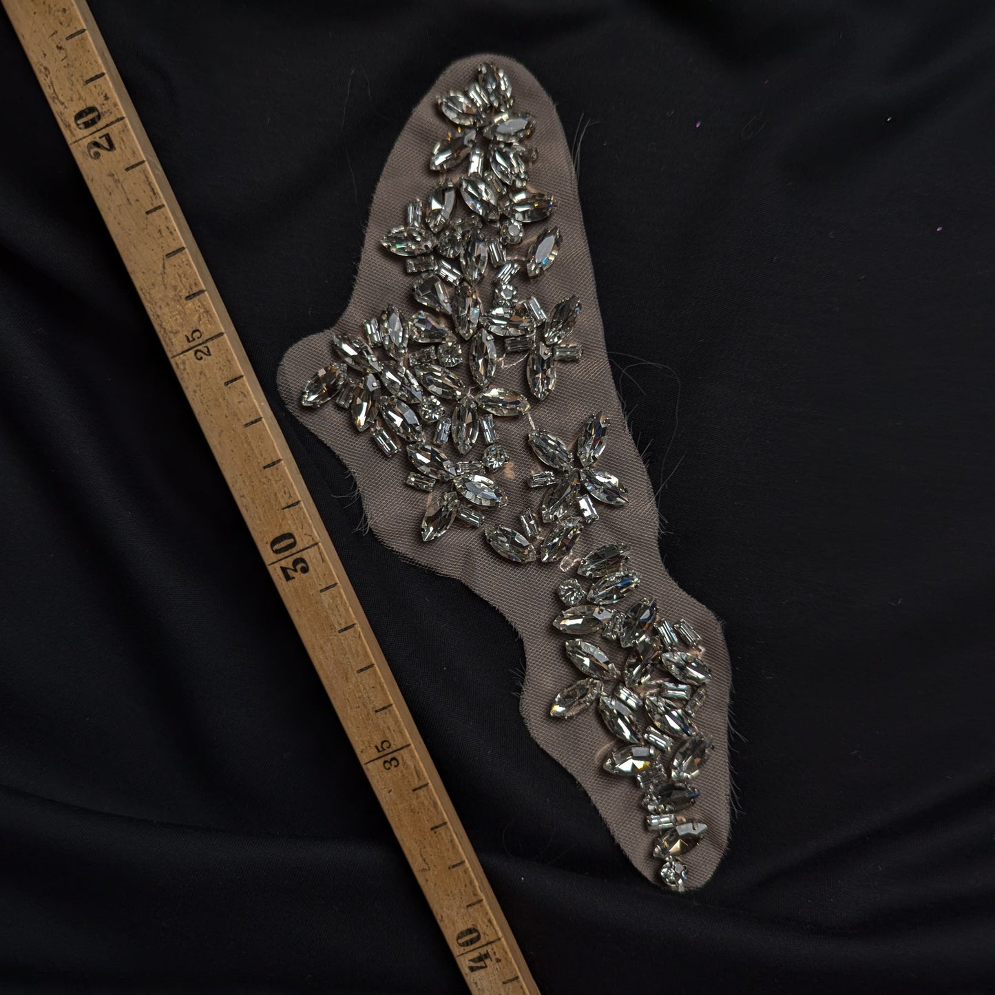 Dolce & Gabbana pink tulle patch with sparkling silver Swarovski crystal embroidery, 21cm long.