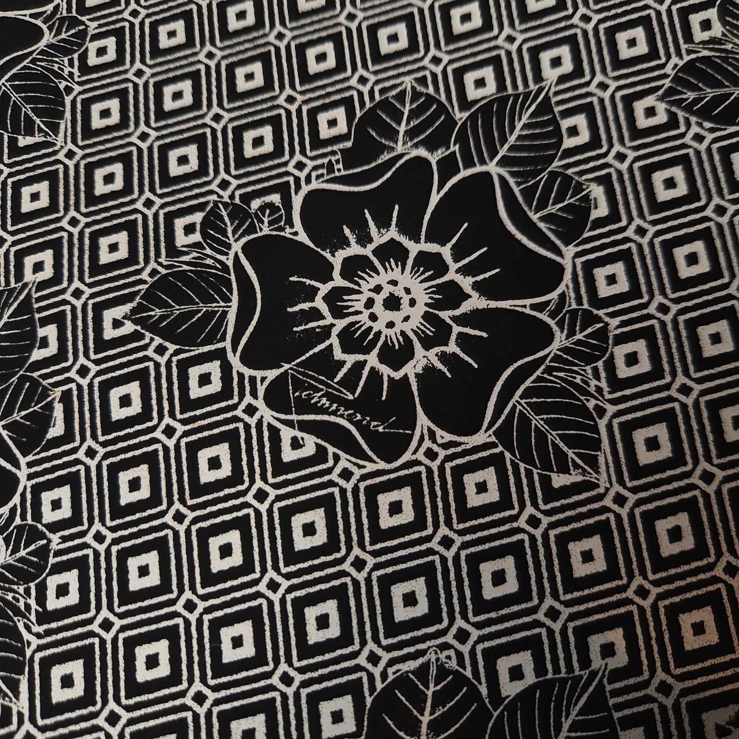 Einzelstück · Ziegenvelours · Leder · Vintage Druck · Weiß mit schwarzem Druck · DIN A3 quer
